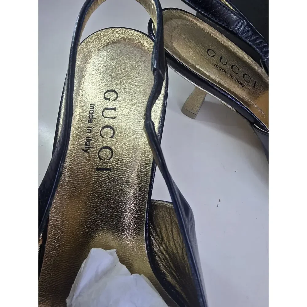 Vintage 2000s Tom Ford for Gucci Black and Good slingback Pumps sz 36 C